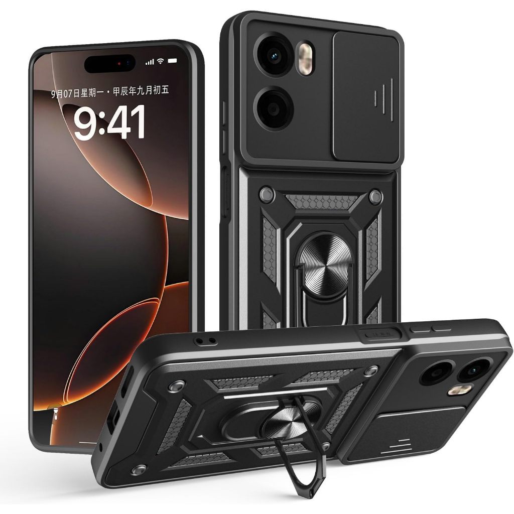 เคสสําหรับ Motorola Moto G06,G56,G86,พร้อมขาตั้งและฝาครอบกล้องสไลด์,ฝาครอบโทรศัพท์ขาตั้งกันชน
