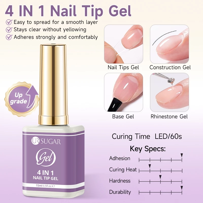 【Local】UR SUGAR 4 IN 1 กาวติดเล็บกาวเจลต่อเล็บปลอมpvc เจลทาเล็บอเนกประสงค์ติดทนนาน เจลทา15ml สามารถใช้เป็นสีทาได้