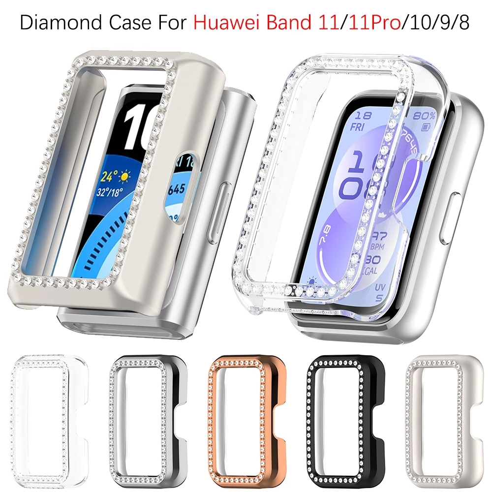 PC Hard Edge เพชร Encrusted สําหรับ Huawei band 11 11Prro 10 9 8 สมาร์ทสําหรับ Huawei band 11/11 Pro/10/9/8 band อุปกรณ์เสริม