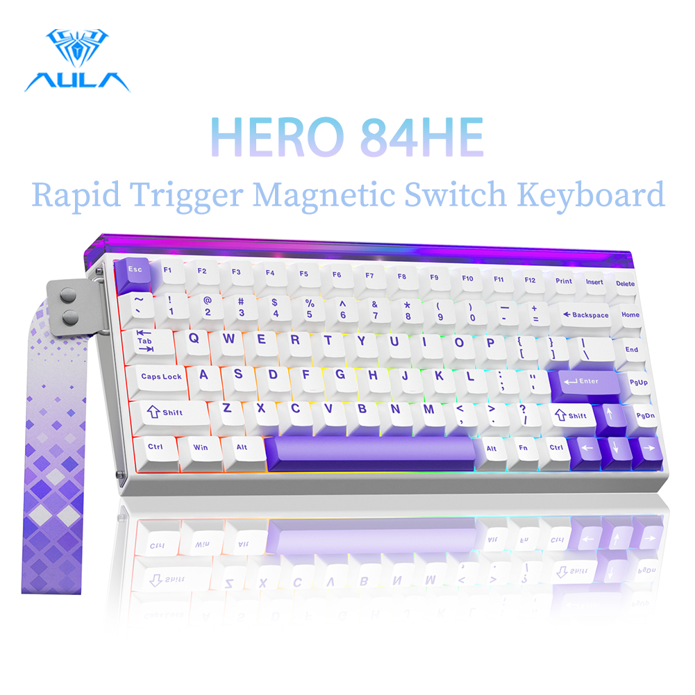 Aula HERO 84HE คีย์บอร์ดแม่เหล็ก RT0.01 8Khz แบบมีสายพร้อมกล่องไฟ RGB คีย์บอร์ด Latency ต่ํา