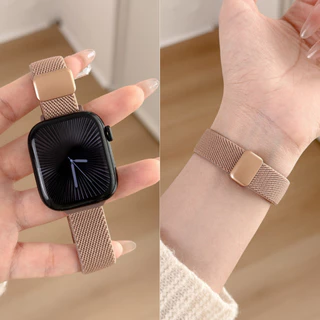 หัวเข็มขัดแม่เหล็กไนลอนความยืดหยุ่นสําหรับ Apple Watch band ผู้หญิง Slim สร้อยข้อมือ Series 11/10/9/8/7/6/5/4/3/2/1 SE 38/40/41/42/44 มม.45 มม.46 มม.49 มม.