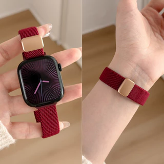 หัวเข็มขัดแม่เหล็กไนลอนความยืดหยุ่นสําหรับ Apple Watch band ผู้หญิง Slim สร้อยข้อมือ Series 11/10/9/8/7/6/5/4/3/2/1 SE 38/40/41/42/44 มม.45 มม.46 มม.49 มม.