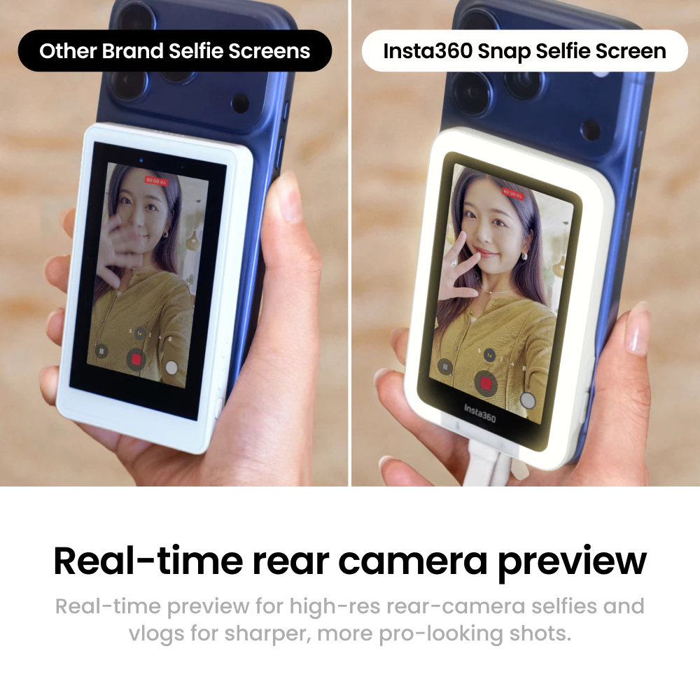 หน้าจอเซลฟี่ Insta360 Snap - หน้าจอจอภาพเซลฟี่แม่เหล็ก 4K สําหรับเซลฟี่, Vlogging, รองรับ virt iPhone & Android, การควบคุมหน้าจอสัมผัส, การเชื่อมต่อทันทีแบบมีสาย thumbnail 4