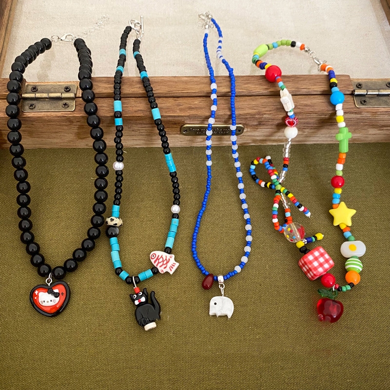 โดปามีน สไตล์ริมทะเลที่มีสีสันลูกปัดสร้อยคอปลาดาวแอปเปิ้ลปลาจี้สร้อยคอสําหรับผู้หญิงของขวัญวันเกิด