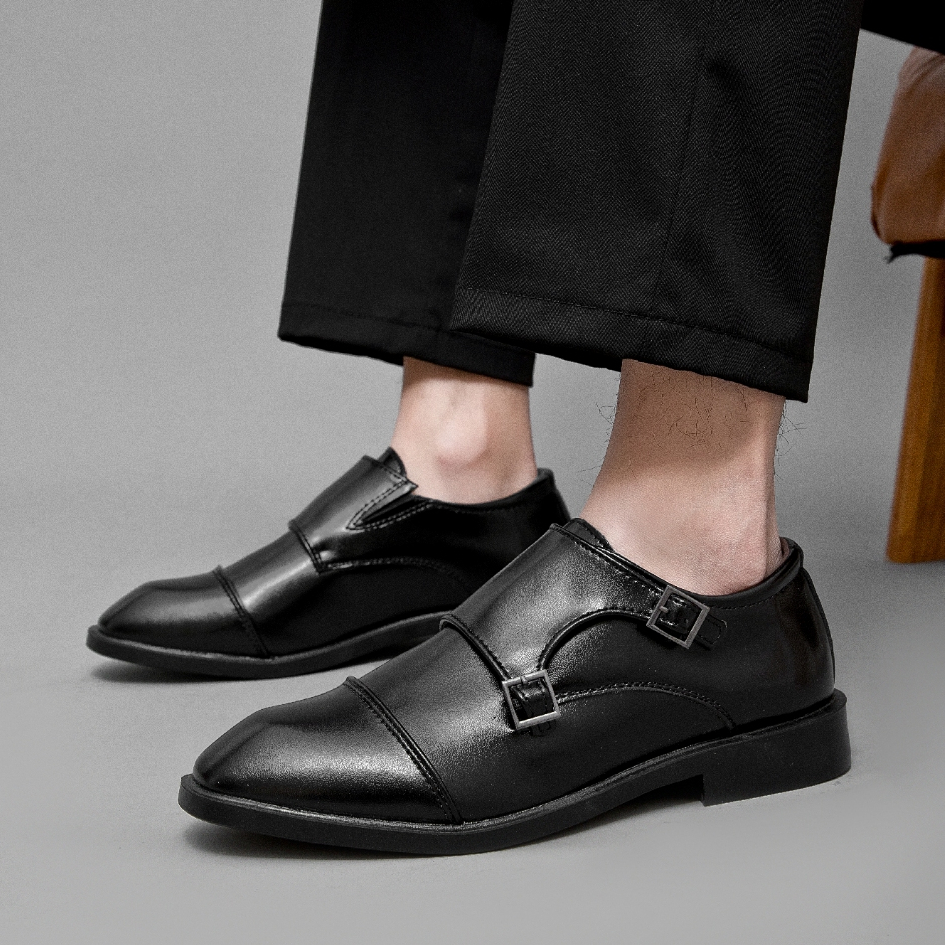 [Texture Upgrade] dejinne Mens Monk Shoes Business รองเท้าหนังอย่างเป็นทางการการออกแบบหัวเข็มขัดคู่ช