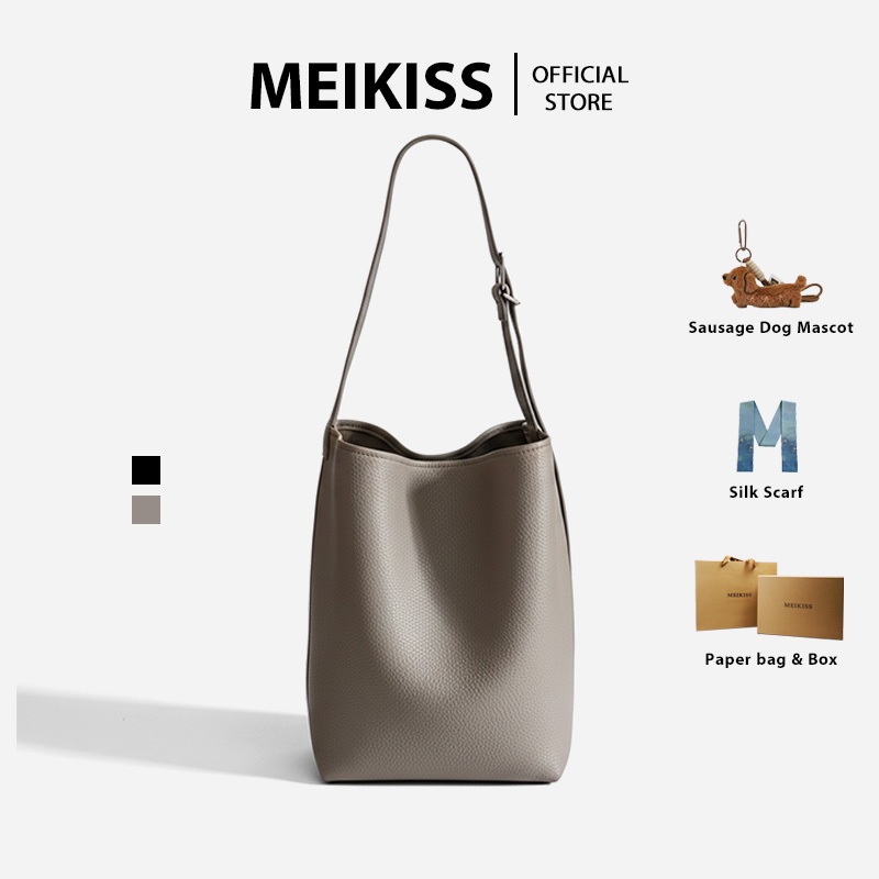 MEIKISS กระเป๋าทรงถัง Bucket Bag หนัง PU ลายลิ้นจี่ มีถุงด้านในถอดได้ ใส่ iPad/A4 ได้ 2สี สไตล์ Minimal