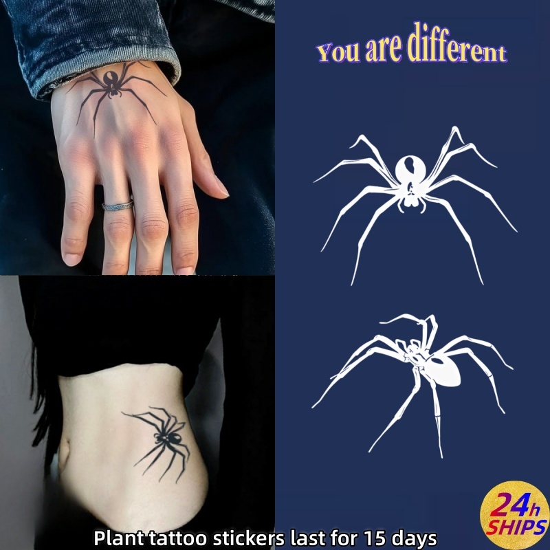 Gemini Spider Pattern Tattoo สาวเซ็กซี่แขนพืช Tattoo สติ๊กเกอร์รอยสักกันน้ํา ติดทนนาน 15 วัน รอยสักปลอมชั่วคราว