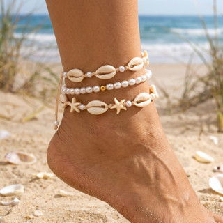 สร้อยข้อเท้าโซ่เงิน S925 ชุบทอง รูปผีเสื้อ หัวใจ ประดับมุก เ…