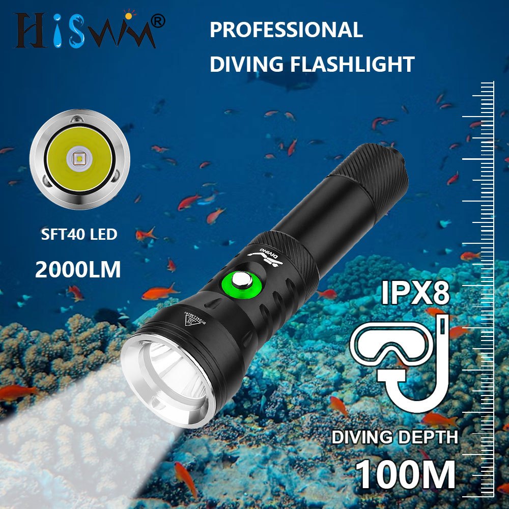 HISWN ไฟฉายดําน้ํา D260 อลูมิเนียม SFT40 3000lm Super Concentration 100m ดําน้ําเหมาะสําหรับดําน้ําก