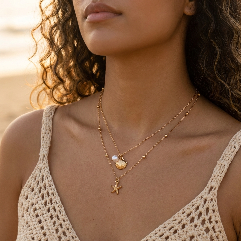 ✨ ซู่หยิน | Double Layered Pearl Shell ปลาดาวจี้สร้อยคอฤดูร้อนชายหาดวันหยุด Aesthetic เครื่องประดับสําหรับผู้หญิง