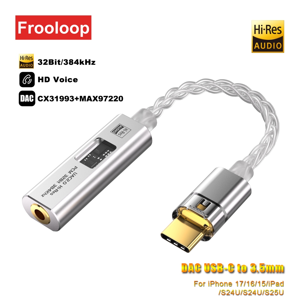 USB ประเภท C ถึง 3.5 มม.แจ็คอะแดปเตอร์ Hi-Fi สเตอริโอ DAC เครื่องขยายเสียง C-type เมาส์หาง AUX Converter CX3193 MAX97220 Dual ชิป Digital Decoding 32Bit 384KHz