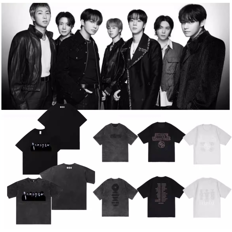 BTS 2026 ARIRANG Japan Pop-up Same Style พิมพ์ผ้าฝ้ายล้างเสื้อยืดแขนสั้นสีดํา