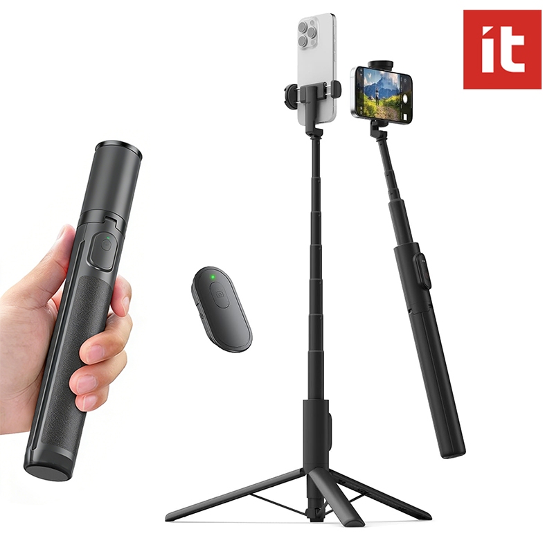IT 1.7M Selfie Stick ขาตั้งกล้อง, 3-in-1 ขยายอลูมิเนียมโทรศัพท์ขาตั้งกล้องที่ถอดออกได้ Bluetooth Rem