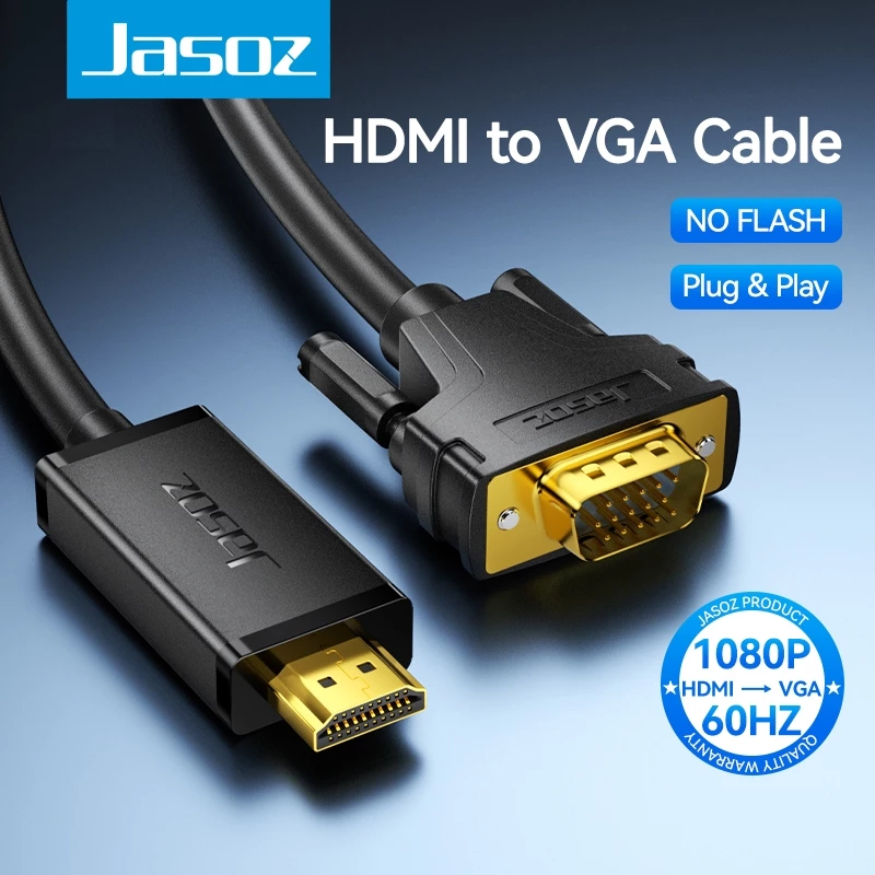 Jasoz สาย HDMI To VGA Cable 1080P Male to Male Adapter รองรับ แล็ปท็อป PC 1เมตร-5เมตร