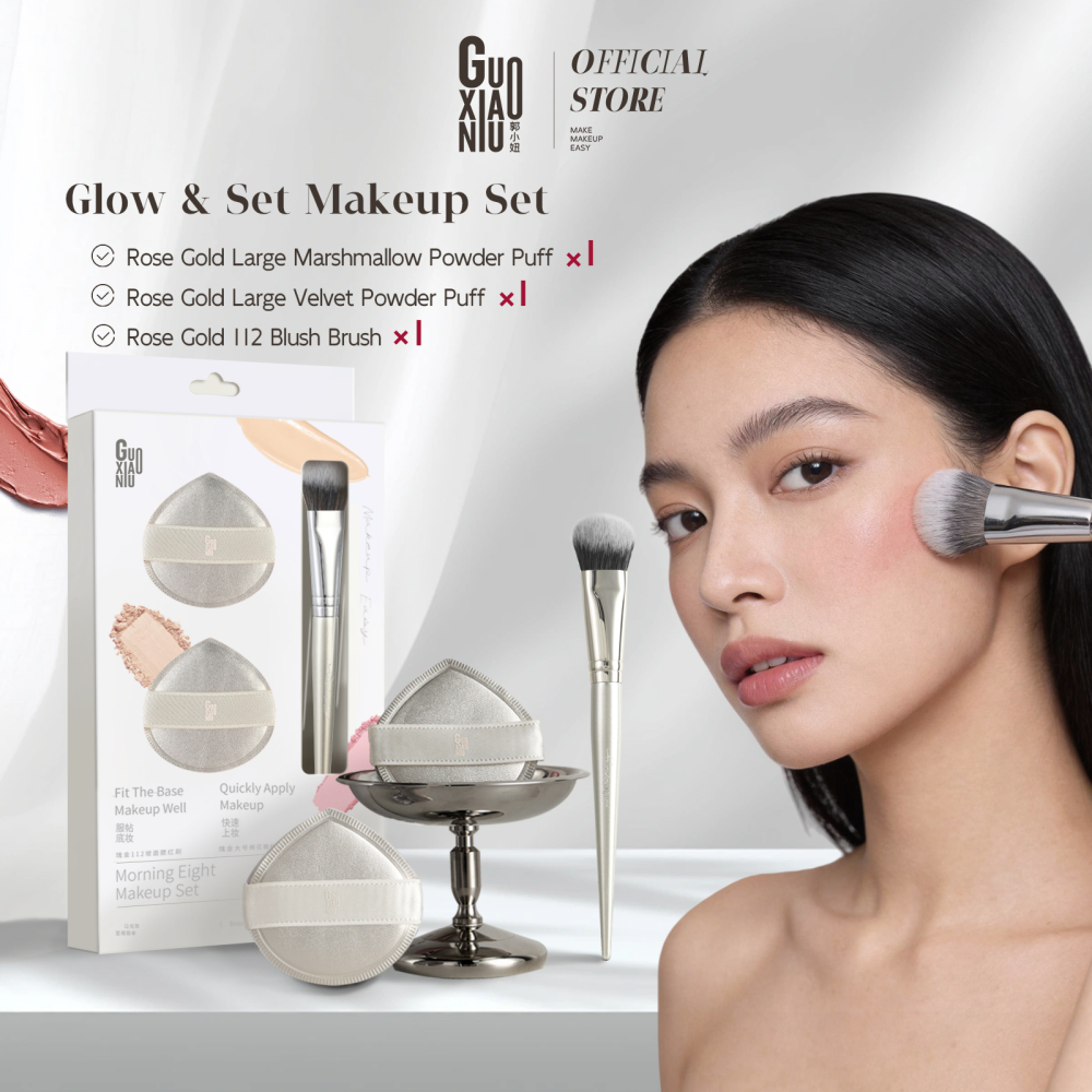 GUOXIAONIU เซ็ตแปรงปัดแก้ม พร้อมฟองน้ำไข่ ขนนุ่มมาก ไม่บาดผิว Makeup Brush Set พร้อมกล่องพรีเมียม