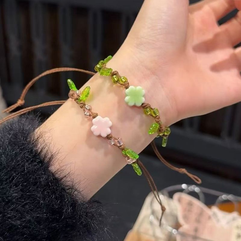 ใหม่จีนเซรามิค Braid สร้อยข้อมือ Four Leaf Clover สร้อยข้อมือ Vintage Leaf สร้อยข้อมือสําหรับผู้หญิงของขวัญ