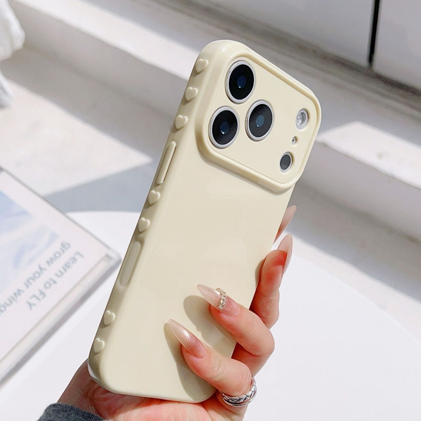 TPU Side Love Case สําหรับ iPhone 17 17 Pro 16 15 Pro 14 14 เคสโทรศัพท์สีทึบเรียบง่ายพื้นผิวสดใสรวมท