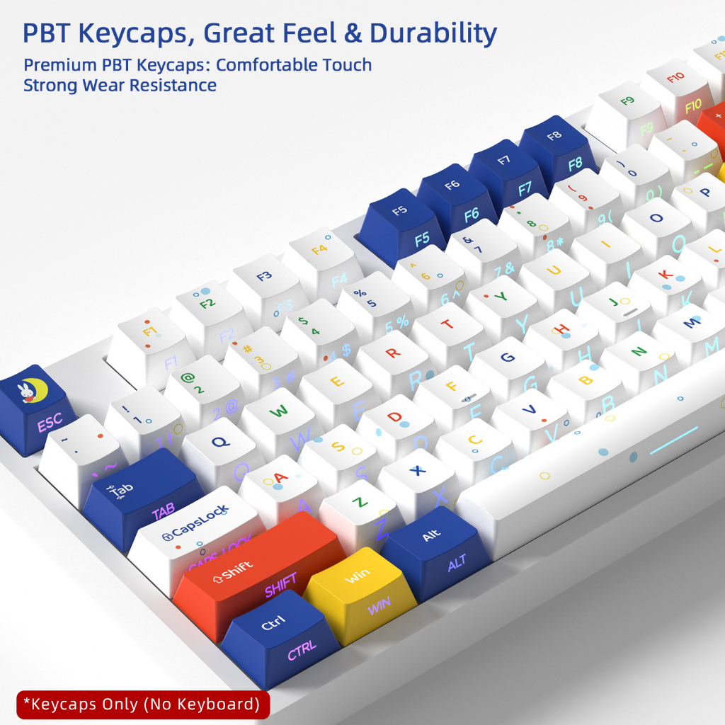 พิมพ์ Miffy ด้านข้าง Backlight Keycaps 128 คีย์ PBT วัสดุโปรไฟล์เชอร์รี่ DYE-SUB ส่วนบุคคล Keycap สําหรับ MX Switch คีย์บอร์ดเครื่องกล