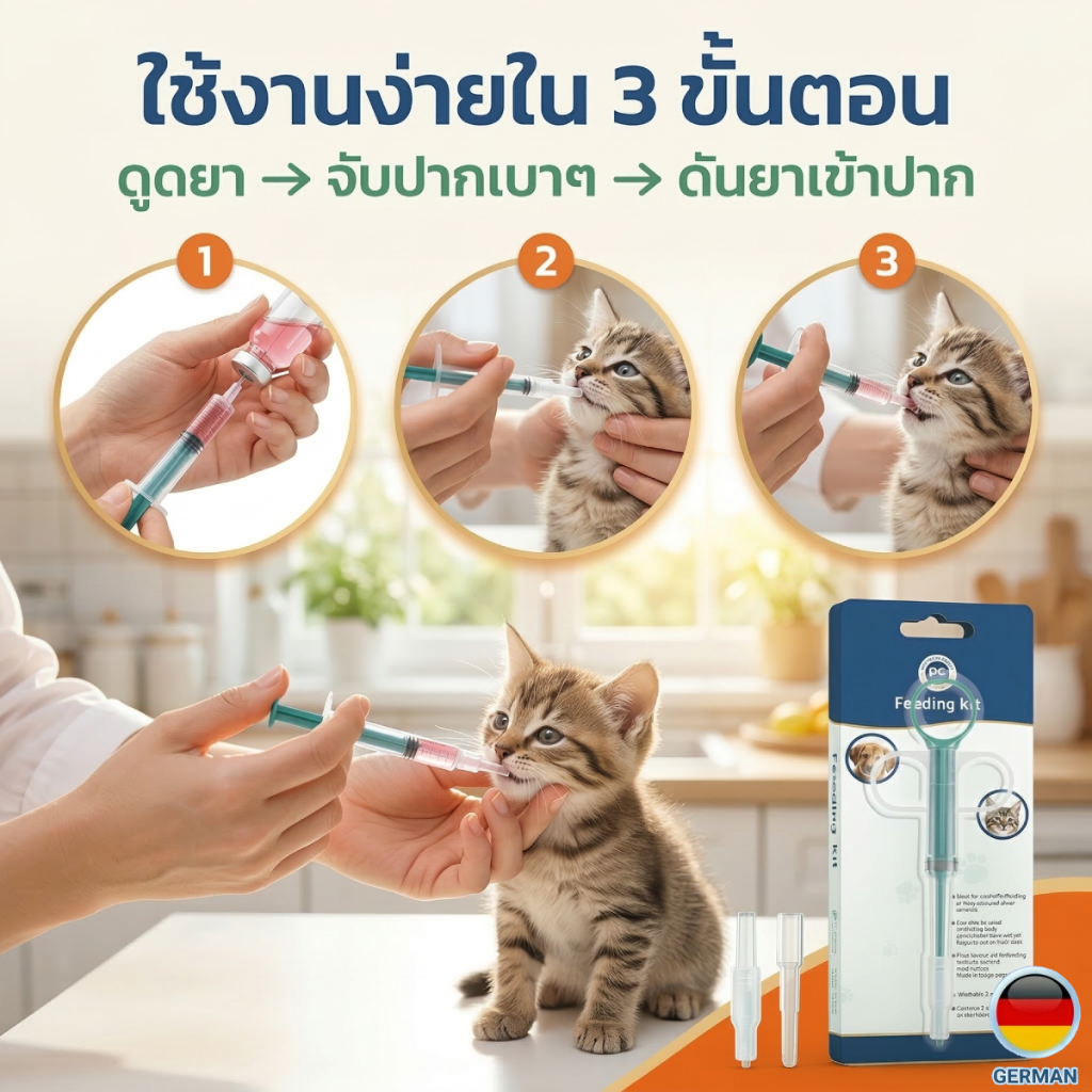PetClear ไซริงค์ป้อนนมแมวแรกเ อุปกรณ์ดูแลสัตว์เลี้ยง ที่ป้อนยาน้ำและยาเม็ดสัตว์เลี้ยง ไซริงค์ 2 in 1