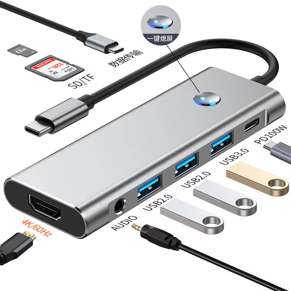 USB C HUB Docking Station USB 3.0 PD 100W SD TF Card Slot 3.5 มม.4K 60HZ HDTV Hub สําหรับ Macbook แล