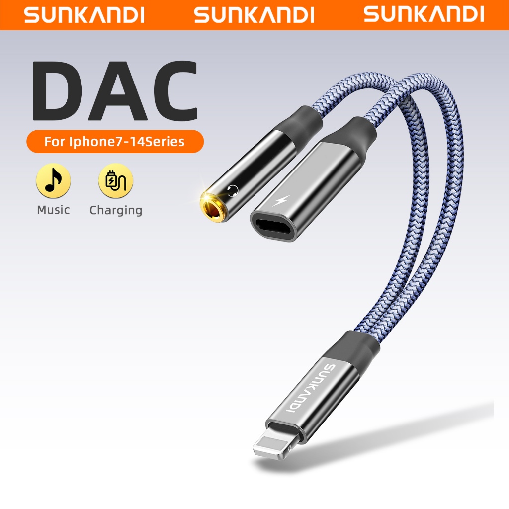 SUNKANDI 10W IP ถึง 3.5 มม./ IP เป็น Dual หูฟังและอะแดปเตอร์ชาร์จ DAC รองรับการชาร์จและการควบคุมอินไลน์สําหรับโทรศัพท์