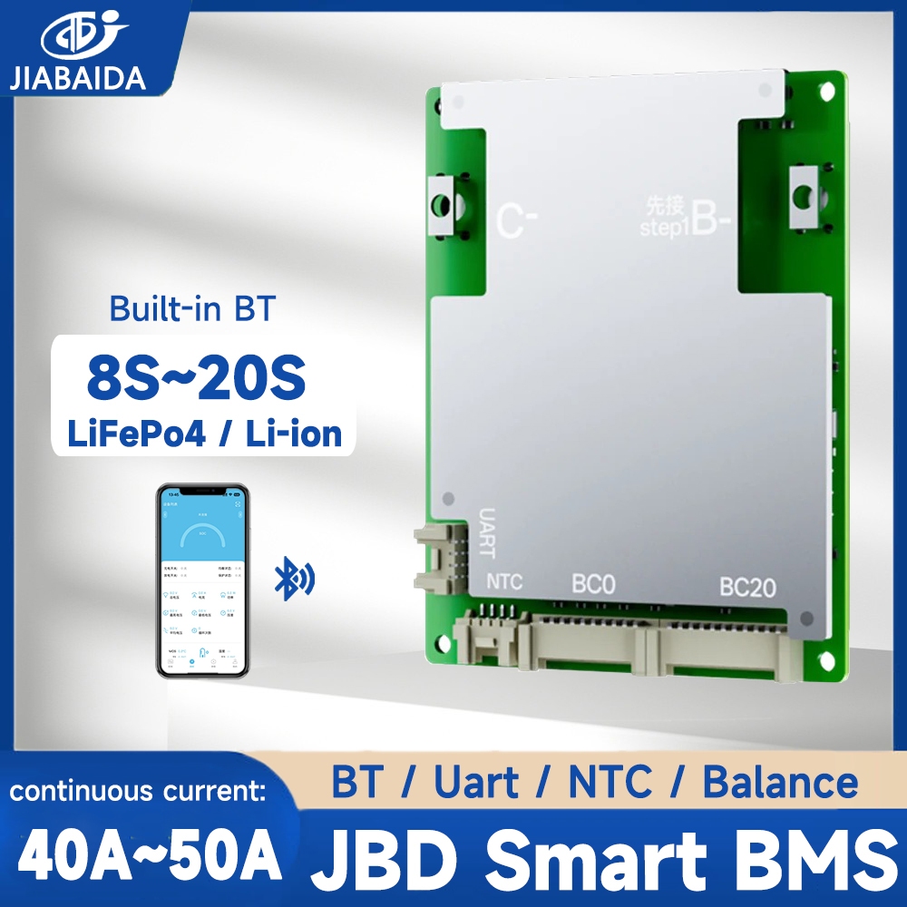 JBD BMS สมาร์ทบลูทูธ 8S-20S Li-ion LiFePo4 10S 13S 14S 16S 24V 36V 48V 60V 40A 50A BMS Balance