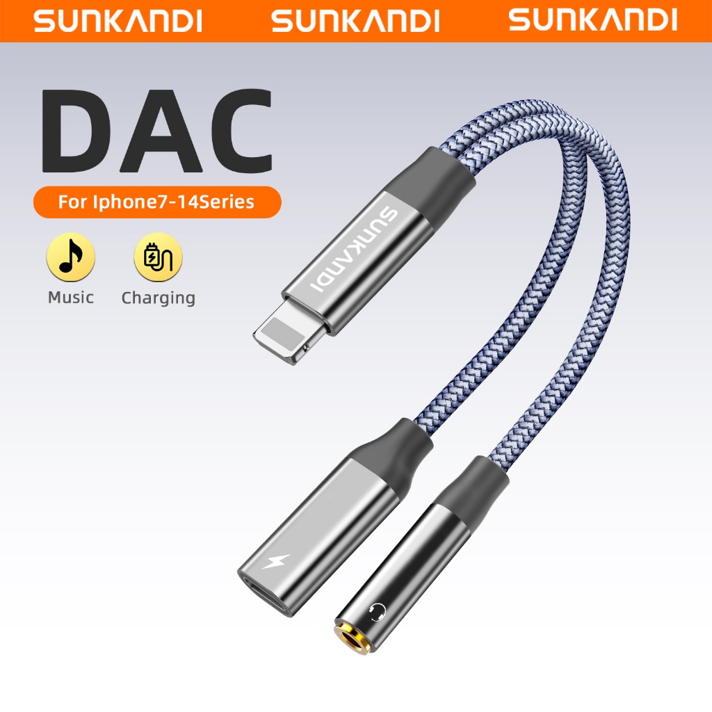 SUNKANDI DAC 10W IP ถึง 3.5 มม./ IP ชายกับคู่หญิงหูฟังและอะแดปเตอร์ชาร์จรองรับการชาร์จและการควบคุมแบบอินไลน์สําหรับรถยนต์โทรศัพท์