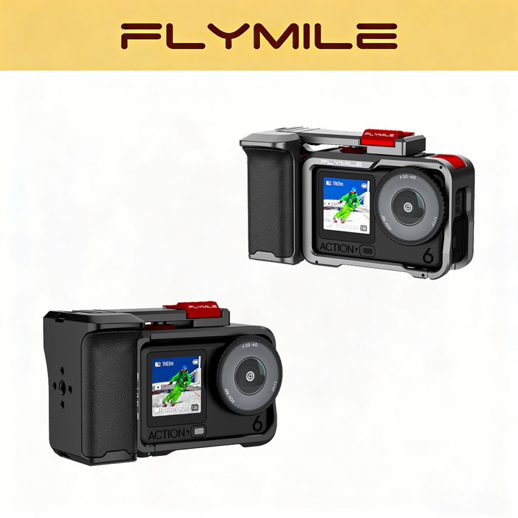 กริปโลหะ Flymile สําหรับ DJI Osmo Action 6, ด้ามจับ Xplorer สําหรับ Vlogging, แนวนอน/แนวตั้ง