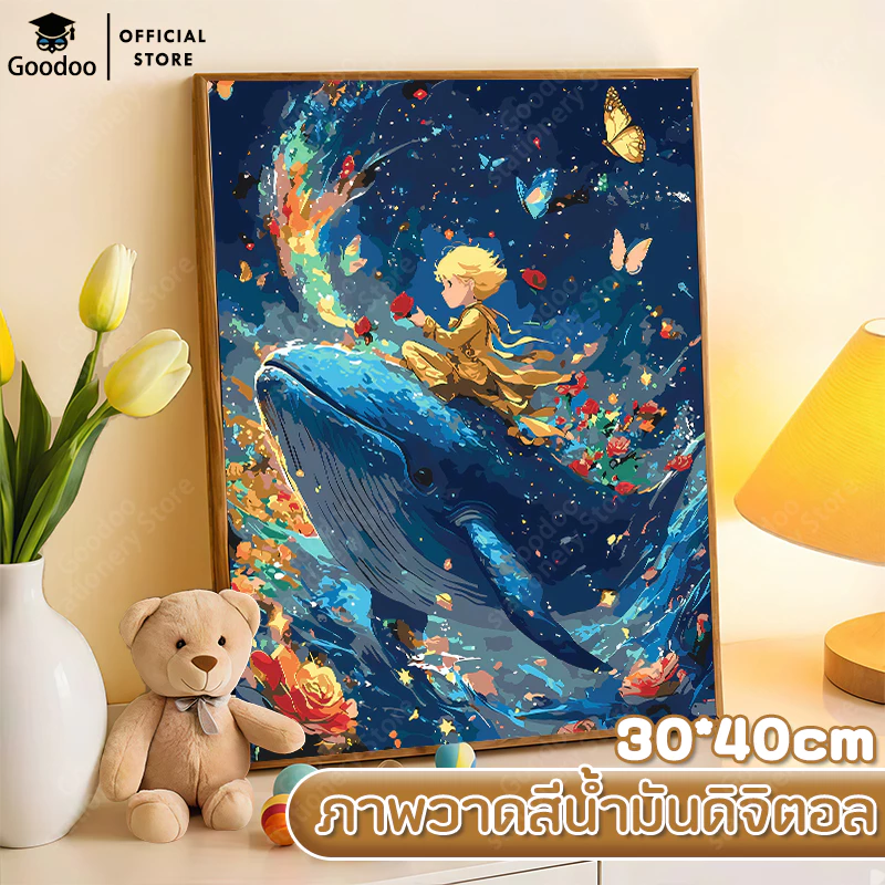 ระบายสีตามตัวเลข 30*40 ซม. ภาพวาดตกแต่งอะคริลิก กรอบไม้ ผ้าใบ แปรง สีอะคริลิค เครื่องมือติดตั้ง