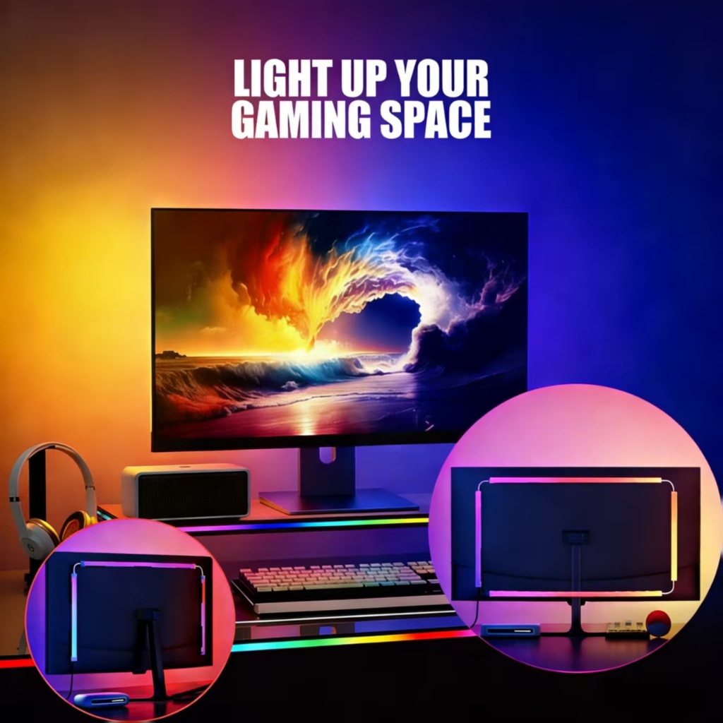 ไฟ LED Strip สำหรับจอคอมพิวเตอร์ขนาด 24-34 นิ้ว ไฟแบ็คไลท์แบบซิงค์กับเพลง RGB ไฟตกแต่งบ้านแบบยืดหยุ่น