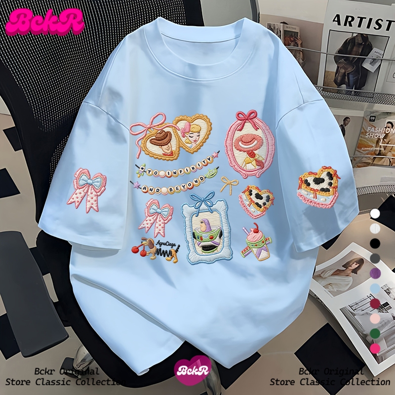 【จัดส่งตลอด 24 ชั่วโมง】🔥BCKRสไตล์เท่ลายการ์ตูนกราฟฟิตี้คอกลมเสื้อผญ🔷oversizeเสื้อเสื่อยืดYG1245