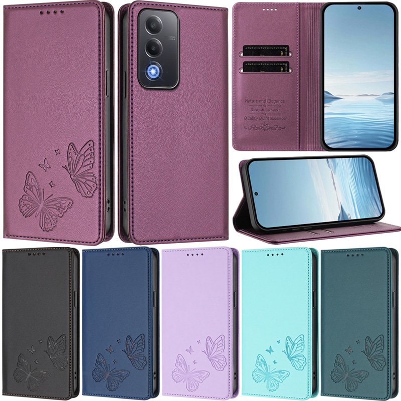 Deluxe สําหรับOppo A96 4G A76 A94 A95 5G A93 A74 4G A95 4G A54 4G A55 A53 A16 A54S A56 ผีเสื้อรูปแบบกระเป๋าสตางค์ช่องใส่การ์ดผิวหนังแม่เหล็กพลิกฝาครอบ