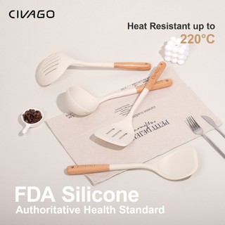 CIVAGO Food-Grade Heat-Resistant Silicone Set for Non-Stick Pans Spatula Soup LadleSlotted Spoon