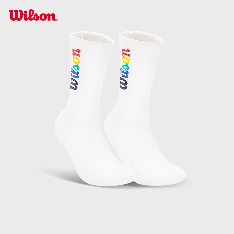 Wilson Color Logo Tennis Socks ทำจากผ้าฝ้ายแท้ ดูดซับเหงื่อ และระบายอากาศได้ดี