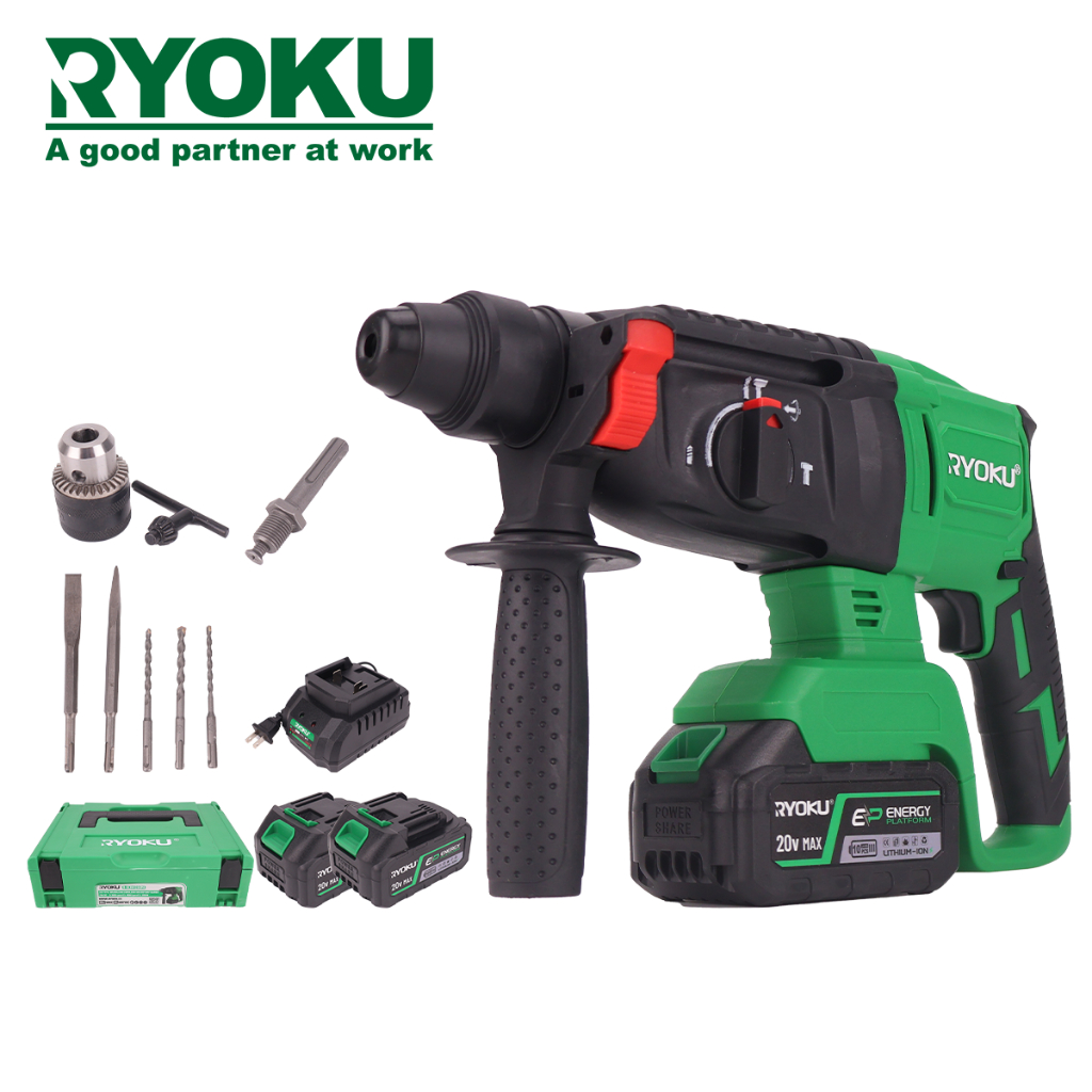 RYOKU สว่านเจาะกระแทกโรตารี่ 26 มม. 1200W 20V 26 ประเภทไร้สายแบบไม่มีแปรง SDS สว่านโรตารี่