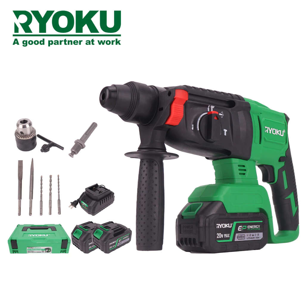 RYOKU สว่านเจาะกระแทกโรตารี่ 26 มม. 1200W 20V 26 ประเภทไร้สายแบบไม่มีแปรง SDS สว่านโรตารี่