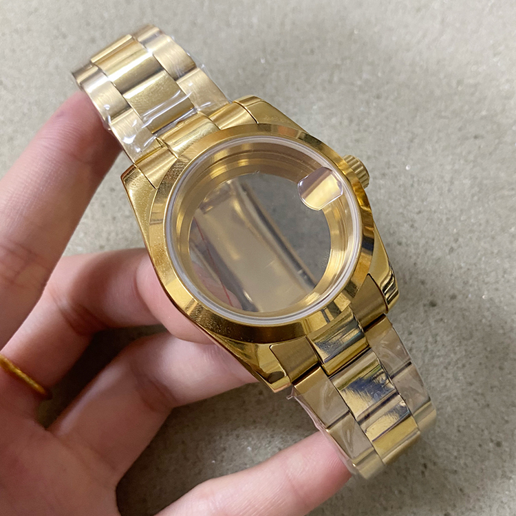 36 มม.PVD Gold Dog-ฟัน Bezel นาฬิกา + สายคล้องคอเปลี่ยนอุปกรณ์เสริมสําหรับนาฬิกา NH35/NH36/4R การเคล