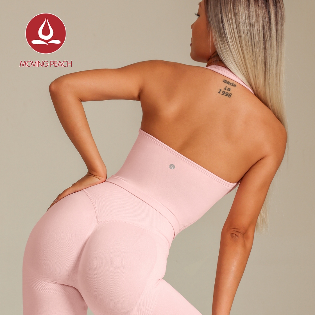 Moving Peach ฮัลเตอร์ท็อปสำหรับผู้หญิง ไร้ตะเข็บ มีความยืดหยุ่น สวมใส่ง่าย เหมาะสำหรับโยคะ การเต้นรำ และใส่วัน.daily