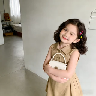 Princess kesli เดรสเด็ก สไตล์เกาหลี แขนกุด กับเข็มขัด ชุดเด็กหญิง จีบกระโปรง เสื้อกั๊กกระโปรง 2-9 ปี