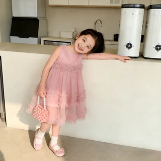 Princess kesli ชุดเดรสเด็กผู้หญิง แขนกุด เดรสเด็ก ชุดเดรสเจ้าหญิง ชุดวันเกิดเด็กหญิง 1-12ปี เสื้อวันแม่