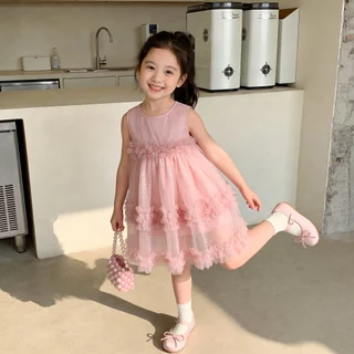 Princess kesli ชุดเดรสเด็กผู้หญิง แขนกุด เดรสเด็ก ชุดเดรสเจ้าหญิง ชุดวันเกิดเด็กหญิง 1-12ปี เสื้อวันแม่