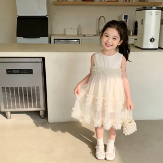 Princess kesli ชุดเดรสเด็กผู้หญิง แขนกุด เดรสเด็ก ชุดเดรสเจ้าหญิง ชุดวันเกิดเด็กหญิง 1-12ปี เสื้อวันแม่
