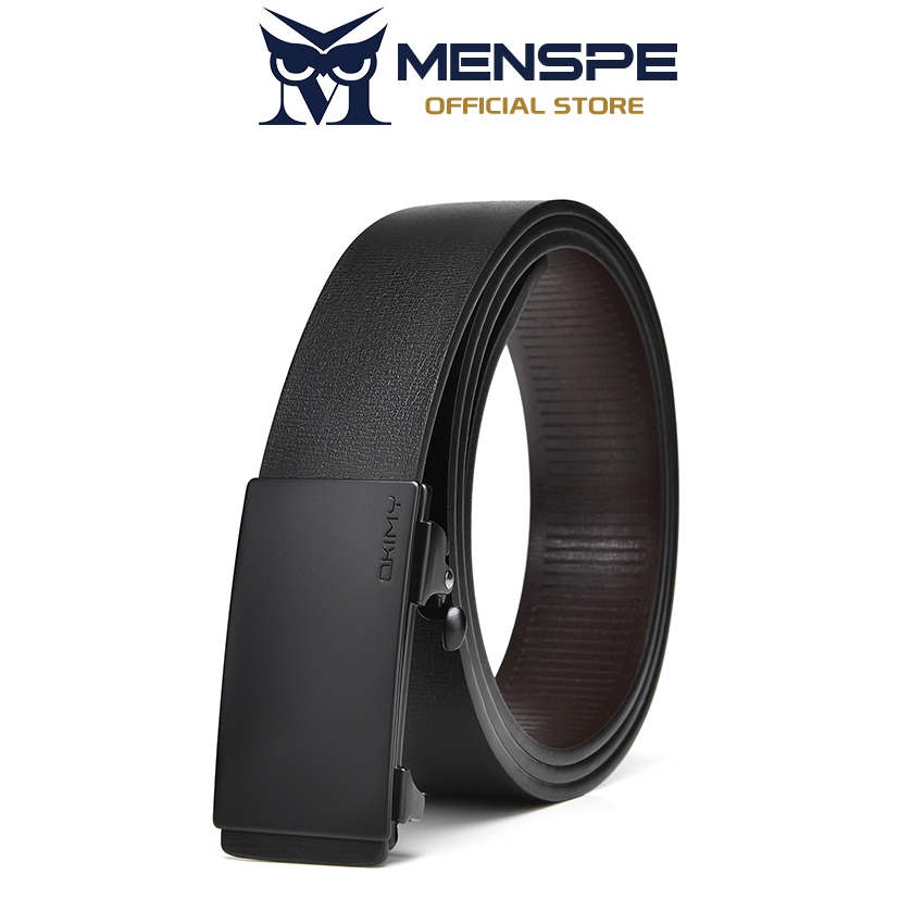 MENSPE ผู้ชายมีสไตล์ 120 ซม. เข็มขัดหัวเข็มขัดอัตโนมัติหนังวัวชั้นสองเรียบง่ายดีทนทานธุรกิจเข็มขัดพักผ่อน