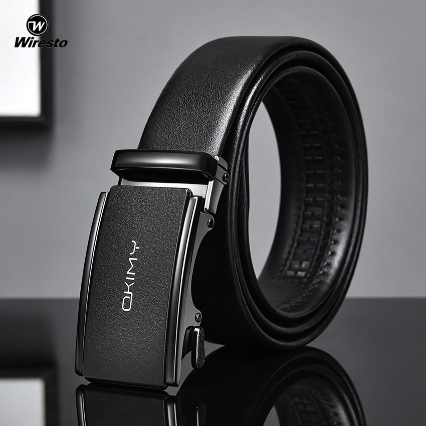WIRESTO เข็มขัดแฟชั่นผู้ชาย ออกแบบหัวเข็มขัดอัตโนมัติ ทำจากหนังวัวแท้ สวมใส่ง่าย และทนทาน