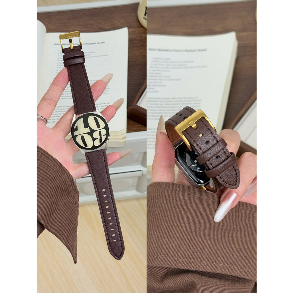 Universal 20 มม.22 มม.หนังสําหรับ Samsung Galaxy Watch 7 FE 5 Pro 4 6 คลาสสิก 44 มม.40 มม.Correa สายคล้อง