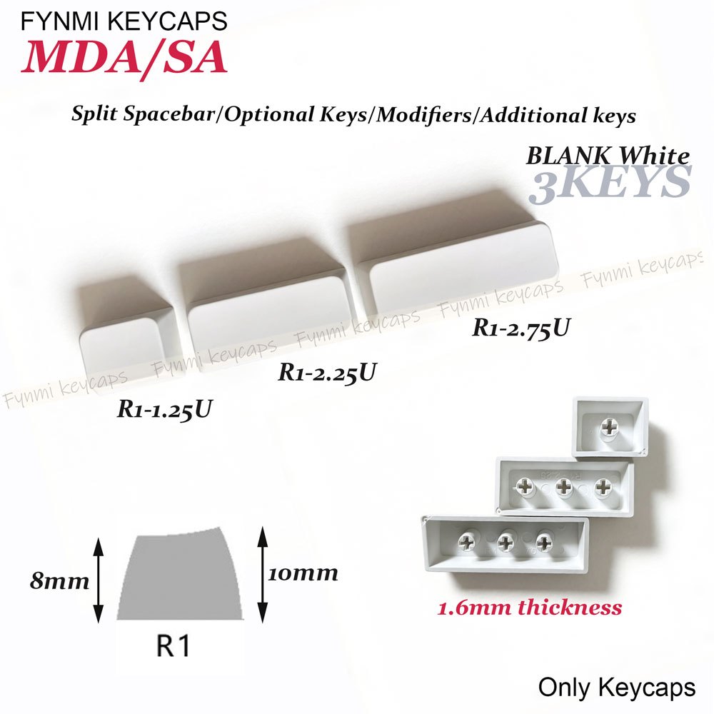 Fynmi PBT MDA/SA/Cherry 3U/2U/1.25/2.25/2.75U Split Spacebar key Blank White อุปกรณ์เสริมคีย์