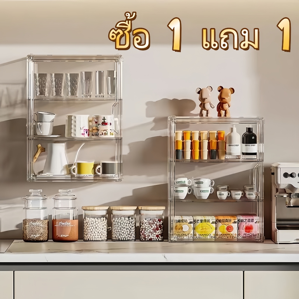 โปร่งใสโปร่งใสอะคริลิคผนังตู้หลายชั้นเจาะฟรีห้องครัวความงามตู้เก็บห้องน้ํา