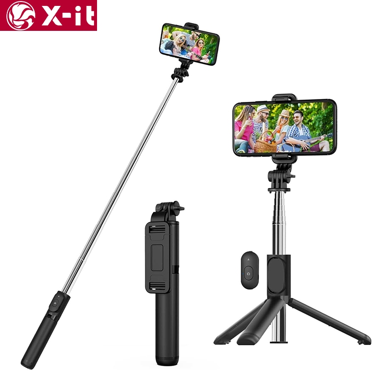 [X-IT]ขาตั้งกล้องไม้เซลฟี่ยืดได้ 100 ซม | 360° การหมุน | รีโมทบลูทูธไร้สาย | ที่วางโทรศัพท์แบบพับได้สําหรับสตรีมสด Vlog