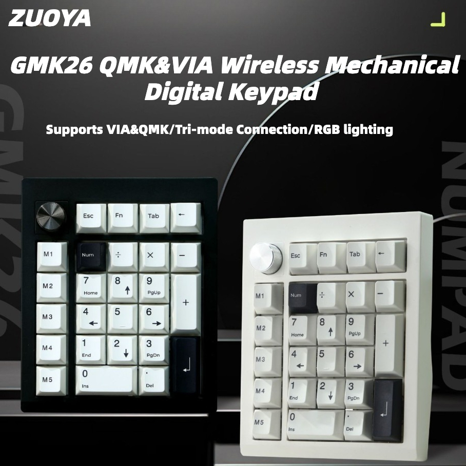 ZUOYA GMK26 Tri Mode ปุ่มกดดิจิตอลไร้สายบลูทูธ 2.4G ลูกบิด QMK/VIA Hot-swap RGB
