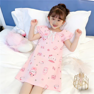 สาว Nightdress สาวน่ารักชุดนอนชุดนอนผ้าฝ้ายเด็กสาวแขนยาว Nightdress